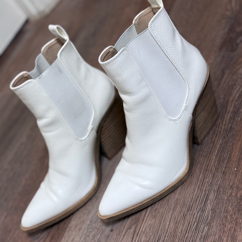White Snakeskin Leather Ankle Booties